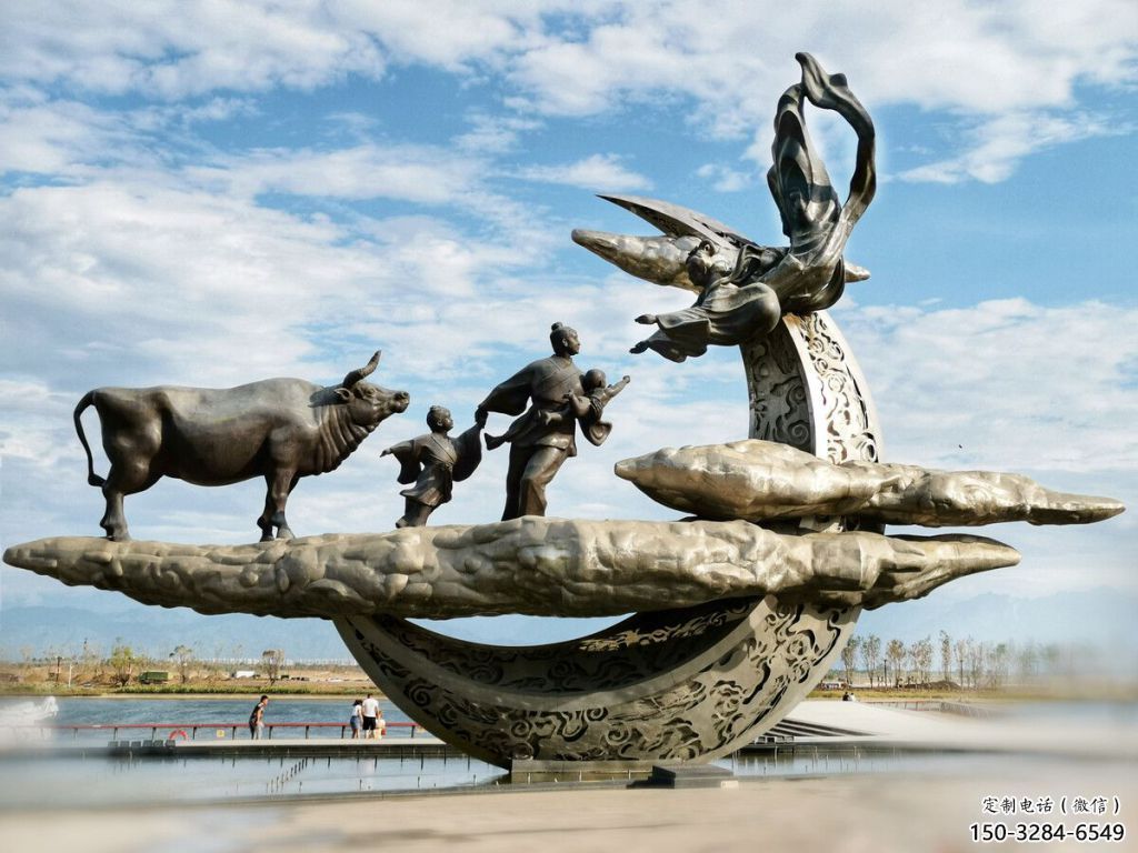 彩繪牛郎織女雕塑 神話雕塑 步行街?jǐn)[件