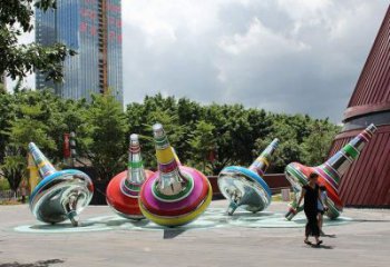 戶外陀螺雕塑 噴漆景觀雕塑 燈光地標(biāo)雕塑
