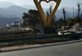 街道雙心雕塑 現代桃心雕塑 彩繪心心相印雕塑