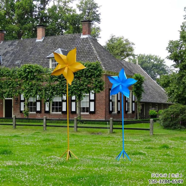 村口風(fēng)車雕塑 啞光風(fēng)動雕塑 公園旋轉(zhuǎn)雕塑