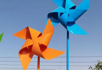 戶外風(fēng)車雕塑 噴漆風(fēng)動雕塑 燈光旋轉(zhuǎn)雕塑