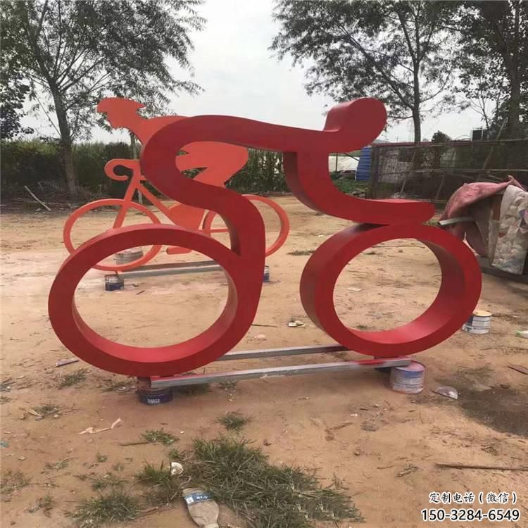 戶外自行車雕塑 噴漆體育雕塑 燈光運(yùn)動(dòng)員雕塑