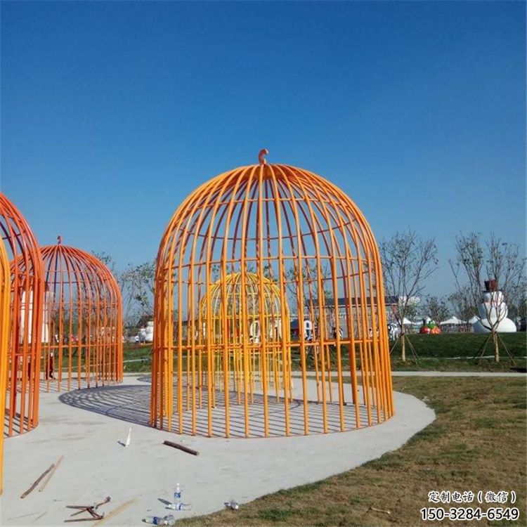 創意鳥籠雕塑 啞光籠子雕塑 公園鳥籠子雕塑 創意鳥籠雕塑 啞光籠子雕塑 公園鳥籠子雕塑