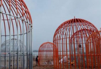 鑄造鳥籠雕塑 中式村口鳥籠子雕塑 景觀籠子雕塑