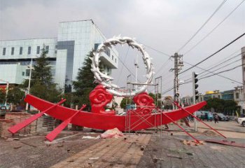 公園龍舟雕塑 鏡面公園劃槳雕塑 景觀競賽雕塑