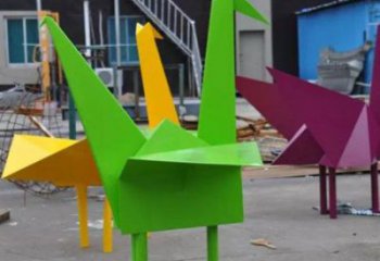 仿真千紙鶴雕塑 電鍍現代折紙風格 部隊鶴鳥雕塑