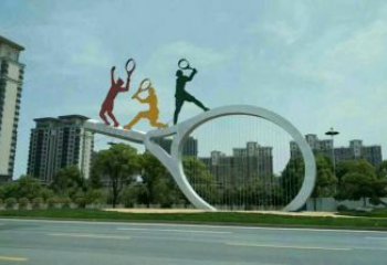 鏡面球拍雕塑 烤漆大型體育雕塑 彩繪網球拍雕塑