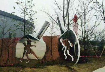 噴漆球拍雕塑 中式村口網球拍雕塑 草地體育雕塑