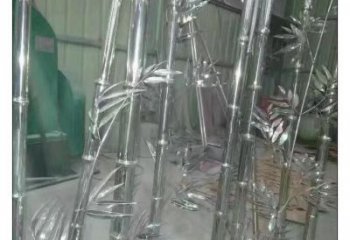 鏡面竹葉雕塑 烤漆大型竹類(lèi)雕塑 拋光植物雕塑