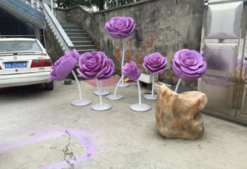 彩繪月季花雕塑 景觀花朵雕塑 街頭花卉雕塑