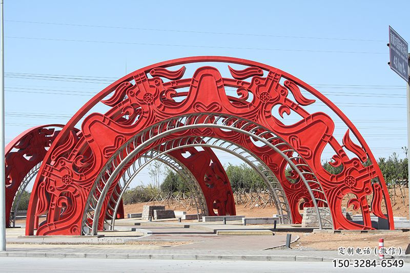 景區(qū)拱門(mén)雕塑,鏤空透雕設(shè)計(jì)，不銹鋼鏤空大門(mén)雕塑