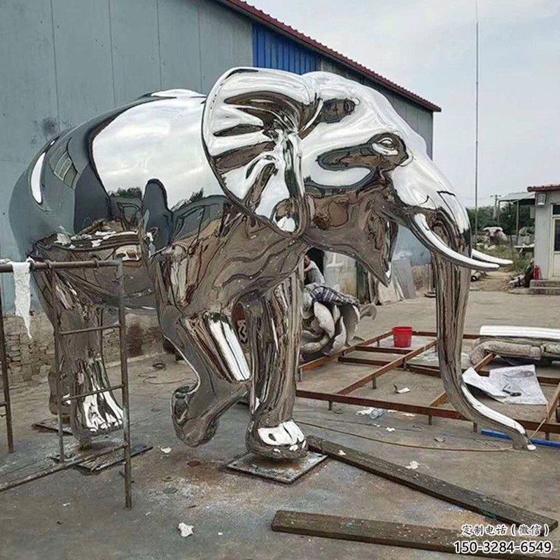 不銹鋼大象雕塑生產(chǎn)，廣場雕塑，鏡面大象雕塑展品
