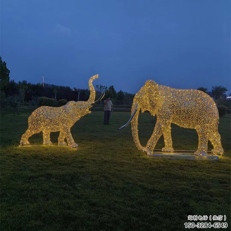 景觀大象雕塑造型選用，美陳雕塑，鏤空燈光大象雕塑標(biāo)準(zhǔn)