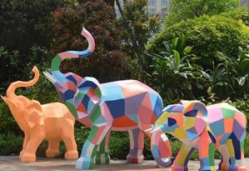 彩繪大象雕塑選用，小區擺件，大型幾何大象雕塑公司