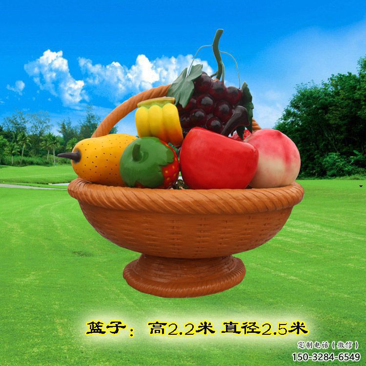 彩繪果籃雕塑通用，花園小品，廣場玻璃鋼果籃雕塑優(yōu)價
