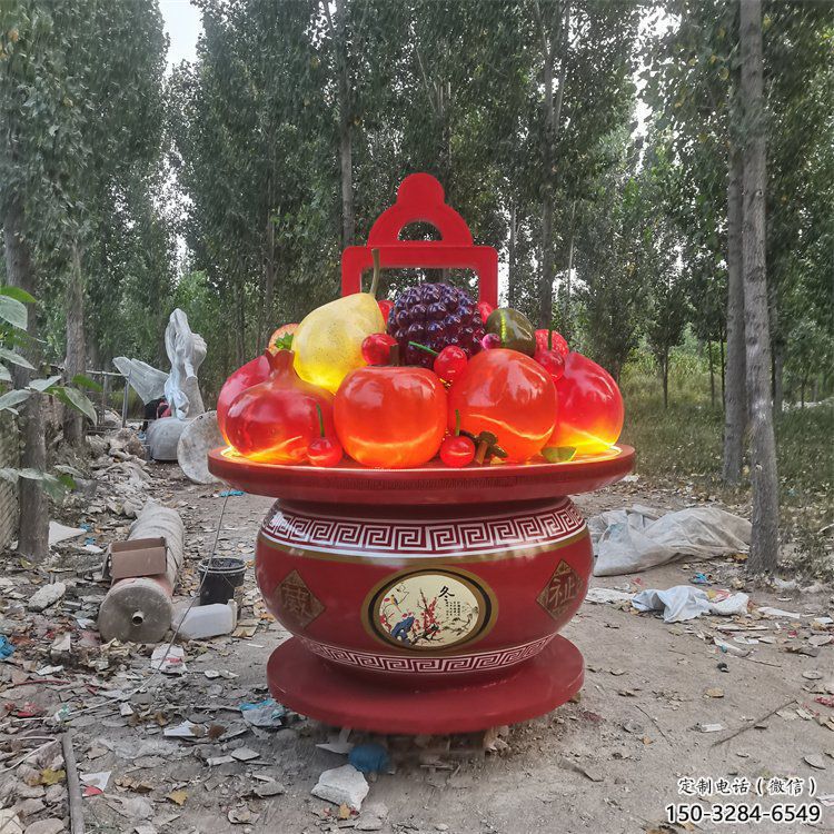 果籃雕塑供應，花園小品，酒店不銹鋼果籃雕塑展品