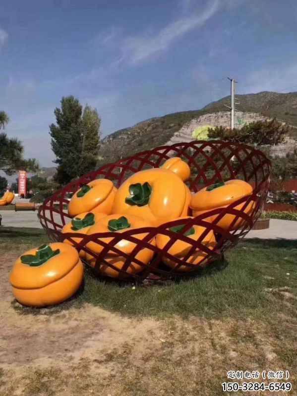 廣場果籃雕塑定價,村標概念,柿子果籃雕塑選用 廣場果籃雕塑定價,村標概念,柿子果籃雕塑選用