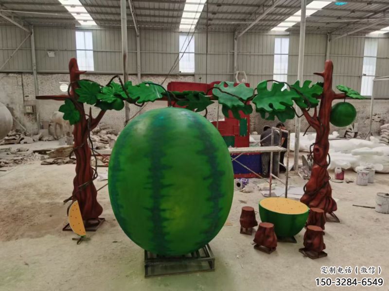 景觀果籃雕塑訂做，景區案例，西瓜果籃雕塑定制