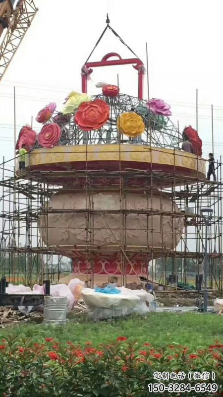 景觀花籃雕塑擺件優選，陸地擺件，園林藝術不銹鋼花籃雕塑供應