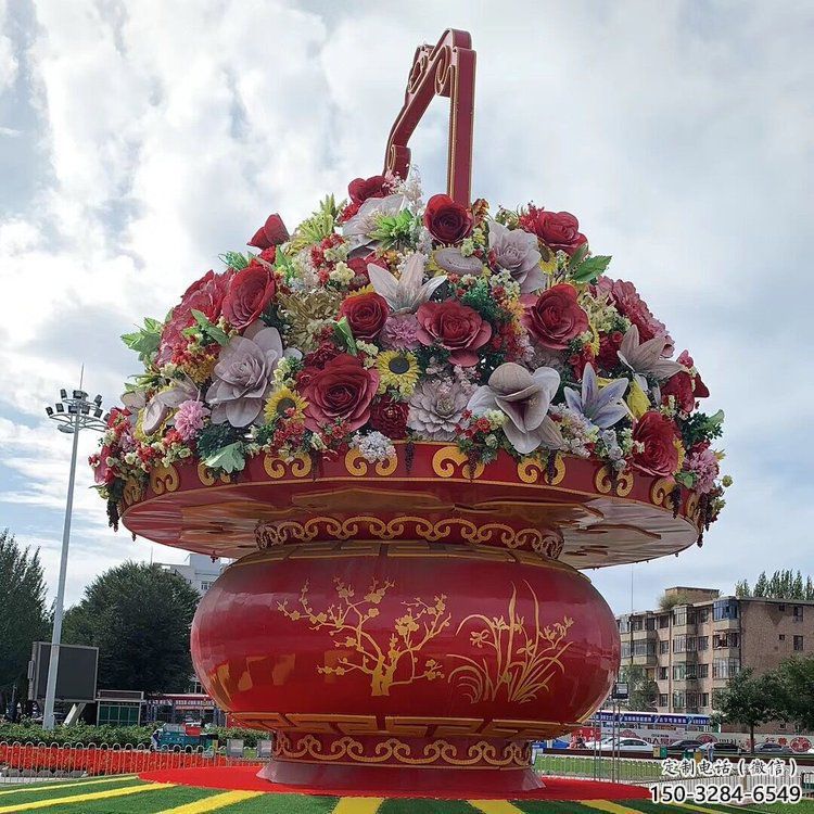 花籃雕塑制造商，城市雕塑，公園廣場(chǎng)仿真花籃雕塑觀賞型