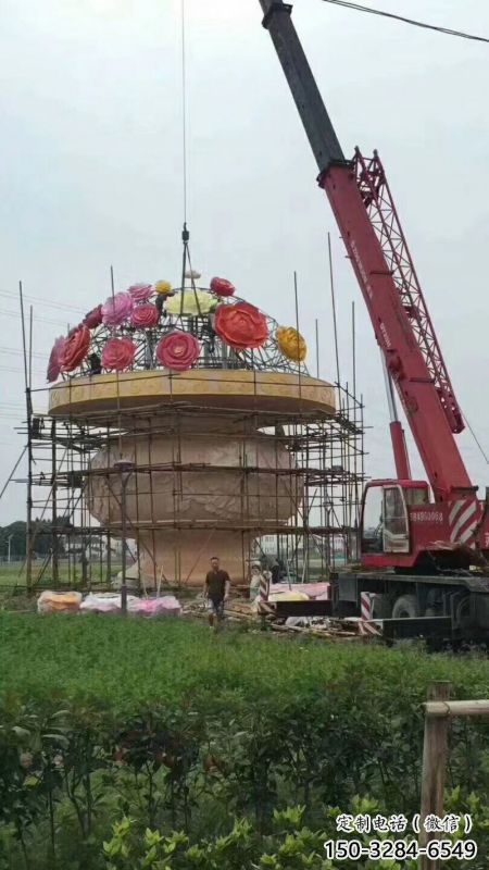 主題花籃雕塑制作，村標概念，鍛鋼公園花籃雕塑專供