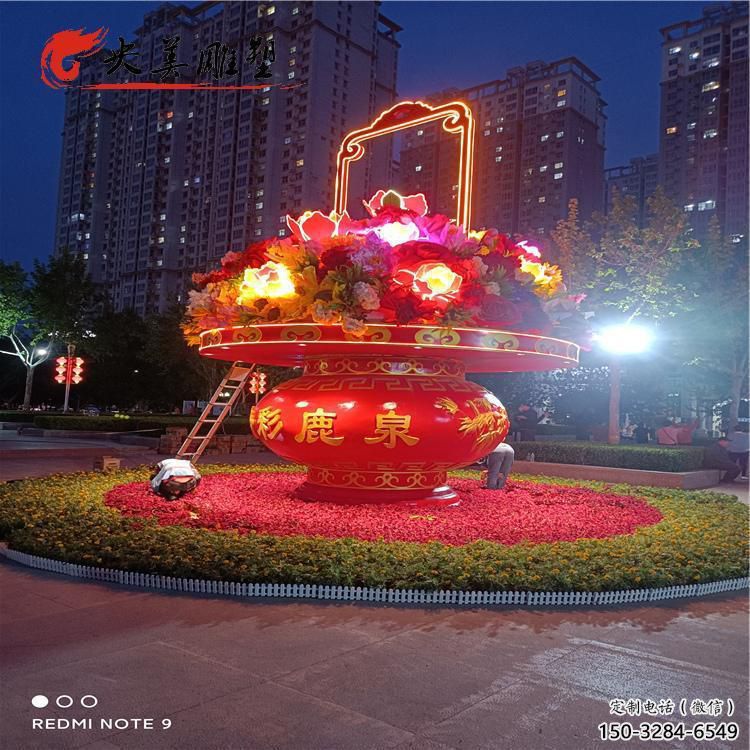 花籃雕塑，仿古景觀雕塑，彩繪擺件