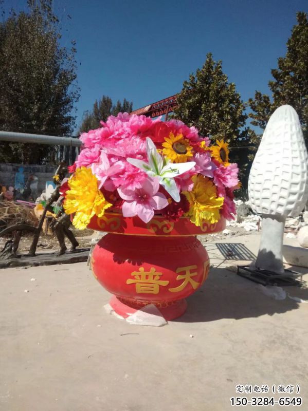 城市花籃雕塑標準，彩鋼制作，景觀月季花花籃雕塑優價