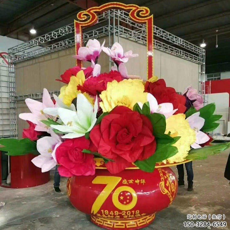 花籃雕塑供求，村標概念金屬花籃雕塑通用