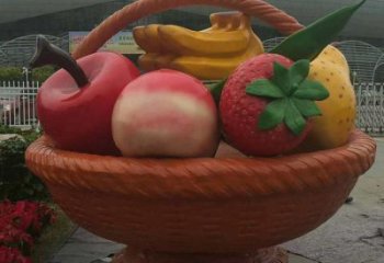 景觀果籃雕塑批發，彩繪工藝，景觀玻璃鋼果籃雕塑承接