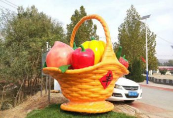 鋼結構果籃雕塑指用，景觀雕塑，園林藝術不銹鋼果籃雕塑點擊