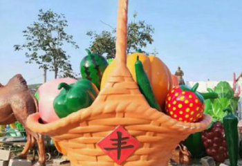 果籃雕塑優選，室外雕塑，彩繪仿真果籃雕塑優選