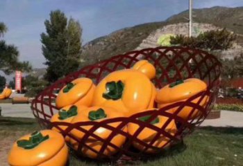 廣場果籃雕塑定價，村標概念，柿子果籃雕塑選用