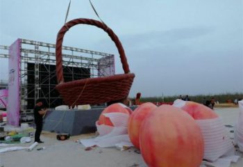 景觀果籃雕塑預定，白鋼構件，桃子果籃雕塑選定