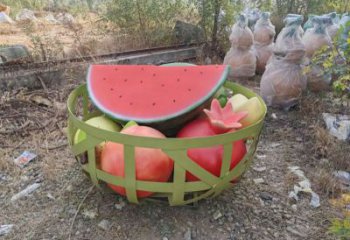 果籃雕塑制作批發，公園小品，西瓜果籃雕塑優選