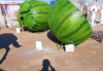 花園果籃雕塑點擊，多彩藝術，西瓜果籃雕塑承接