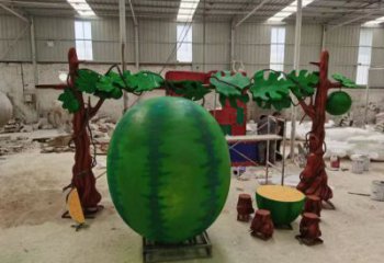 景觀果籃雕塑訂做，景區案例，西瓜果籃雕塑定制