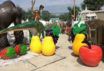 果籃雕塑專供，彩鋼制作，大型鴨梨果籃雕塑定做