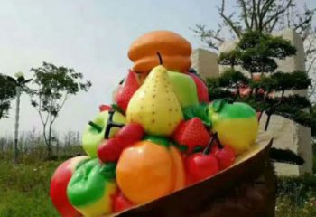 景觀果籃雕塑定做，美陳雕塑，鴨梨果籃雕塑