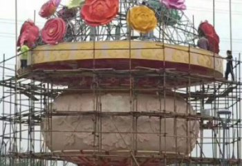 景觀花籃雕塑擺件優選，陸地擺件，園林藝術不銹鋼花籃雕塑供應