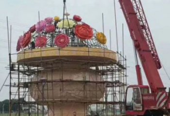 主題花籃雕塑制作，村標概念，鍛鋼公園花籃雕塑專供