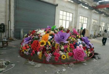 花卉花籃雕塑制造商，小區擺件，白鋼花卉花籃雕塑提供