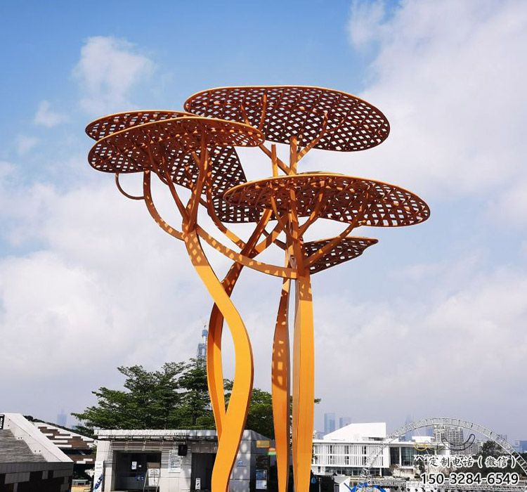 城市不銹鋼鏤空樹廊架雕塑 城市不銹鋼鏤空樹廊架雕塑