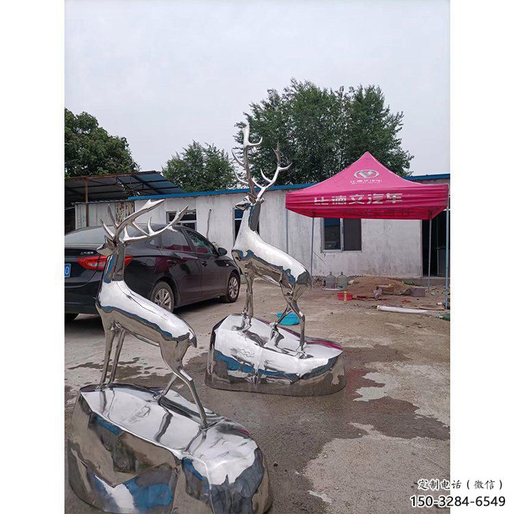 現代小鹿雕塑定制，中式工藝，鏡面仿真小鹿雕塑優價