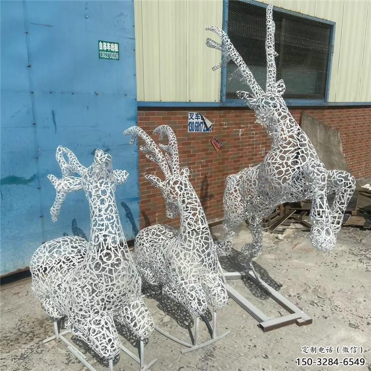 梅花鹿雕塑精品，白鋼構件，鏤空梅花鹿雕塑廠家
