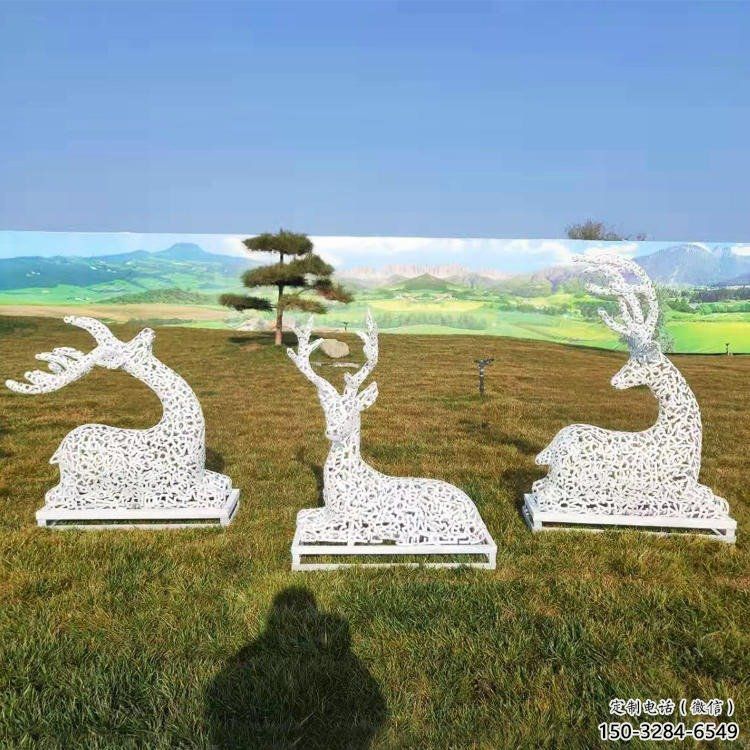 小鹿雕塑觀賞型，公園小品，景觀鏤空小鹿雕塑常用