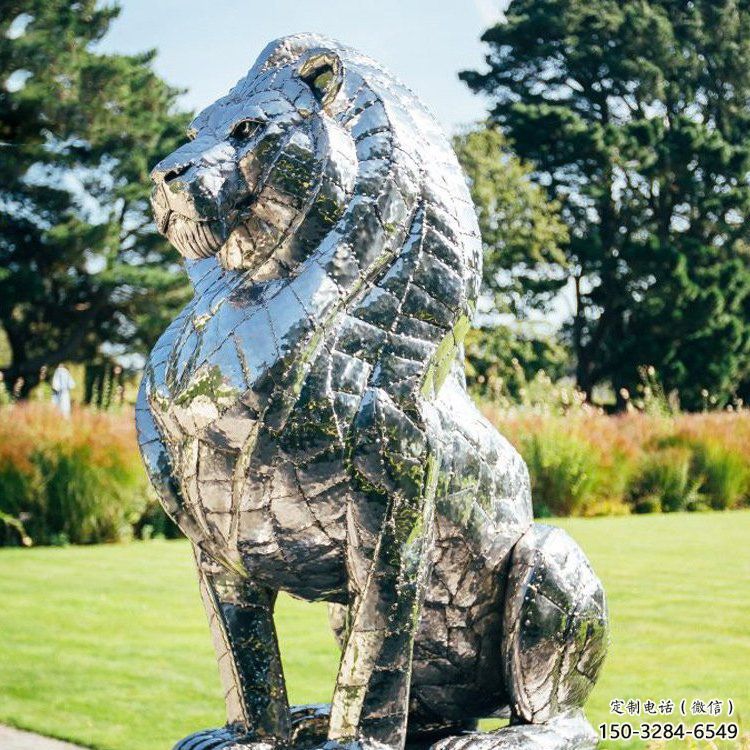 獅子雕塑訂做供需，景區(qū)雕塑，鏡面不銹鋼獅子雕塑定價