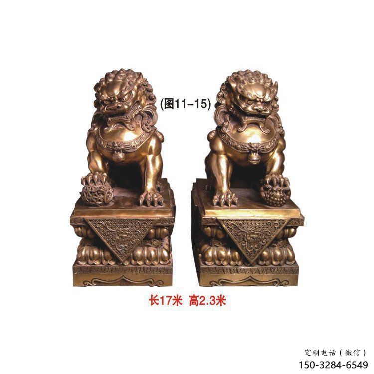 金屬獅子雕塑制作，城市裝飾，黃銅蹲獅雕塑選定