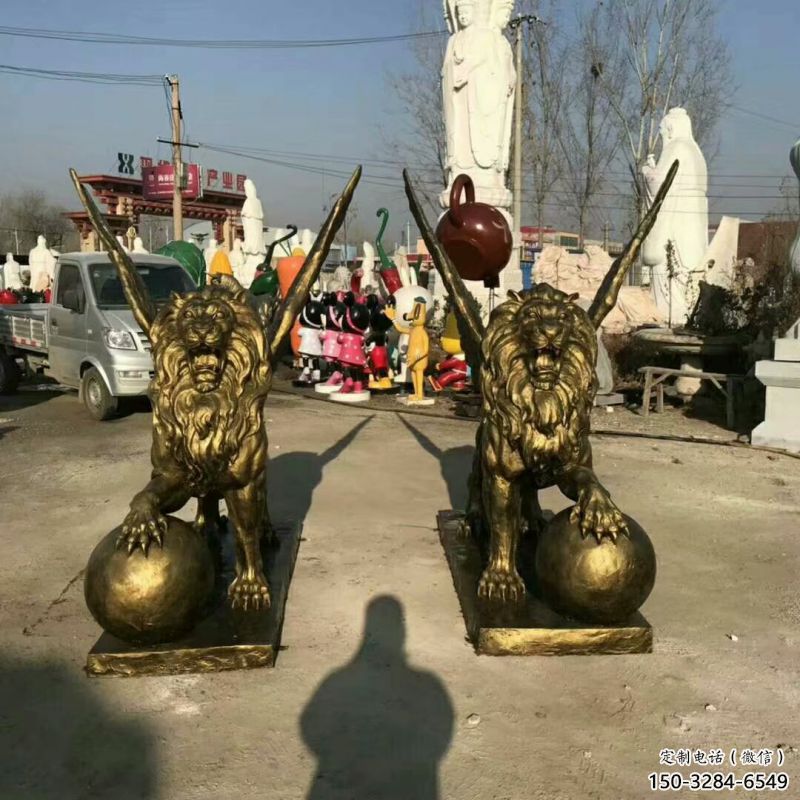景觀獅子雕塑制造商，動物雕塑，飛獅雕塑供給