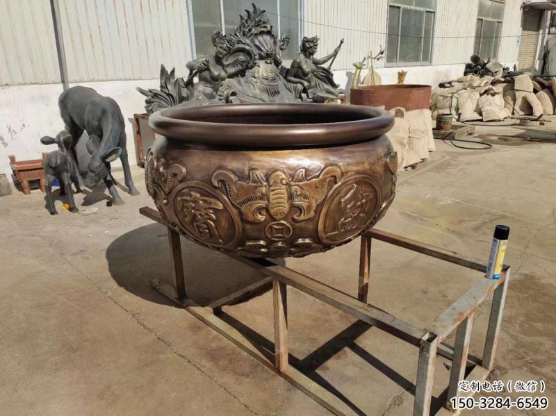 雕字吉祥銅缸鑄銅雕塑 雕字吉祥銅缸鑄銅雕塑