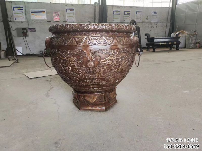 龍鳳圖紫銅缸雕塑 龍鳳圖紫銅缸雕塑